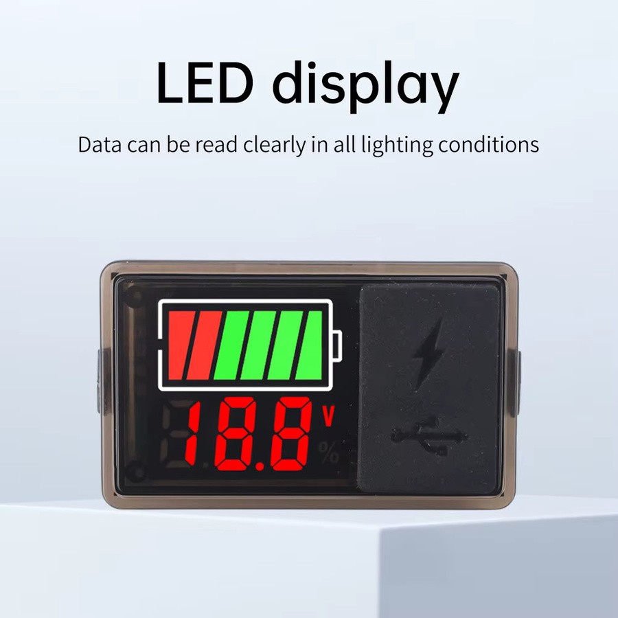 Aideepen LED-Stromanzeigegerät mit USB und Typ-C für Lithium- und Säurebatterien, Schwarz, DC 8-30V - Bild 2