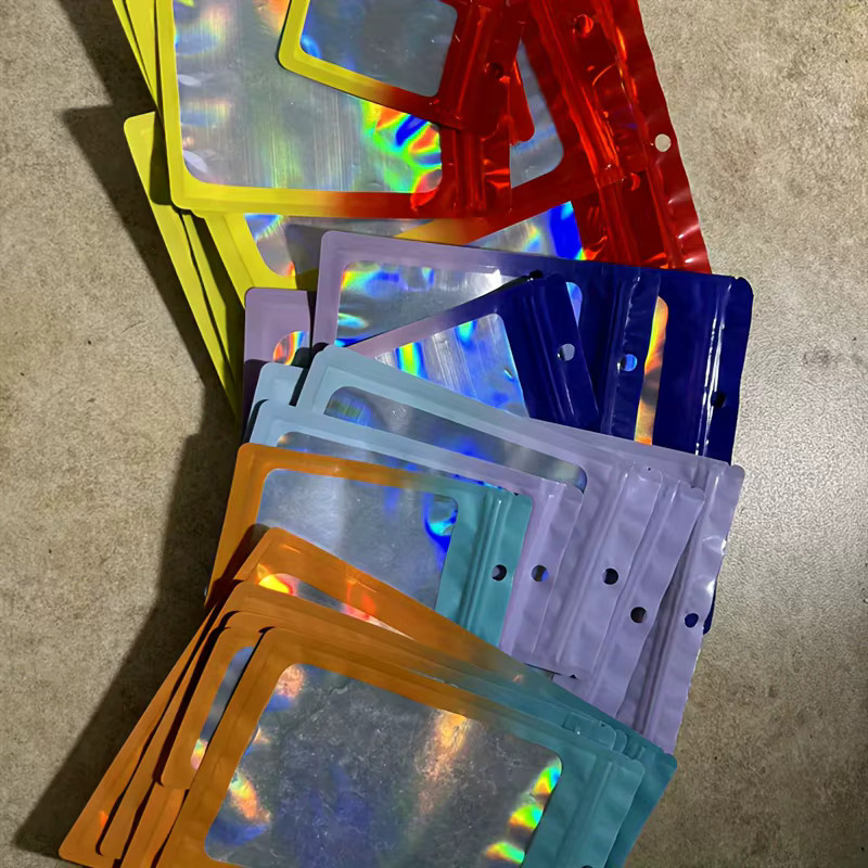 Holografische Reißverschlusstaschen aus Kunststoff für Schmuck, Süßigkeiten und Snacks in Multicolour, Green und Orange - Bild 3