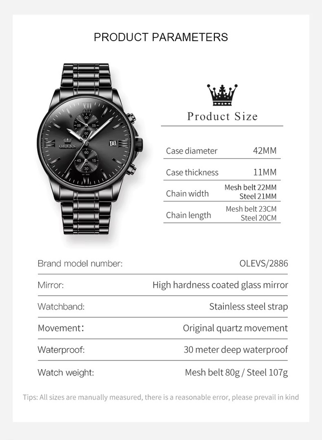 OLEVS Armbanduhr Quarz, Edelstahl, Schwarz, Herren - Bild 5