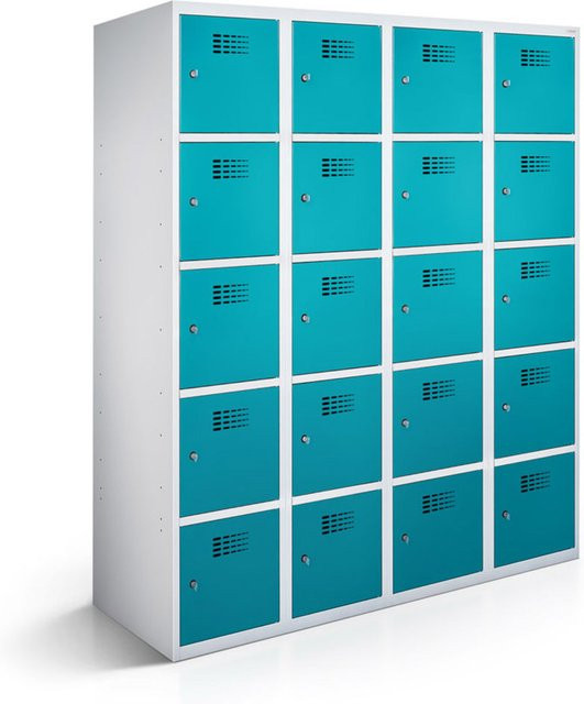rotstahl Fächerschrank mit 20 Fächern in Türkis und lichtgrauem Korpus, B/T/H: 120 x 50 x 180 cm - Bild 1