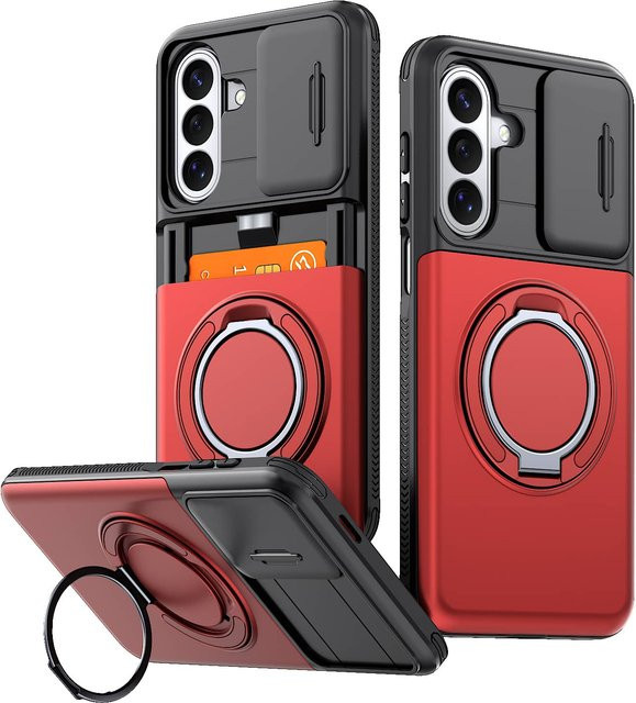 Samsung Galaxy Hülle mit Kartenhalter, Ständer und Kameraabdeckung in Rot für Galaxy A57 A56 A55 A37 A36 A35 A27 A26 A17 A16 A15 A07 5G - Bild 1