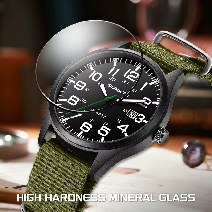SUNKTA Armbanduhr Quarz, Edelstahl, Textil/NATO, Schwarz, Herren - Bild 5