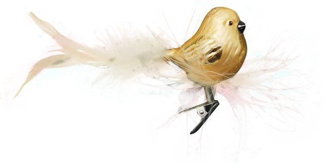 Krebs Glas Lauscha Weihnachtsornament Vogel in Gold im Nest, Glasanhänger 6 cm - Bild 1