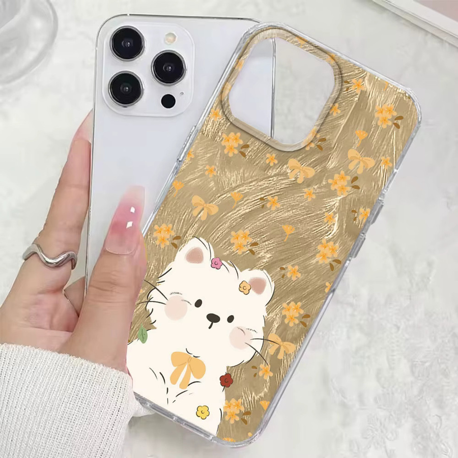 FunYudas Handyhülle für iPhone mit Cartoon Katze und Blumen Design in Schwarz - Bild 4