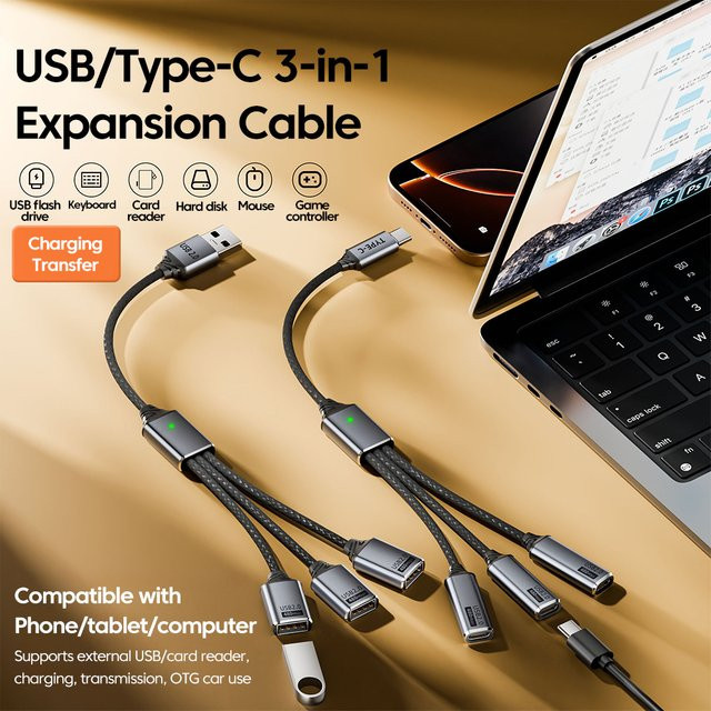 Olaf USB Typ C Hub 3-Port OTG Adapter für Datenübertragung und Power Delivery mit Samsung Kompatibilität - Bild 1