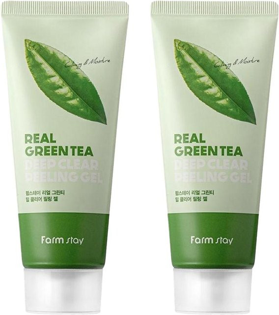 FARM STAY Real Green Tea Deep Clear Peeling Gel, 100 ml, mit Grüntee-Extrakt - Bild 1