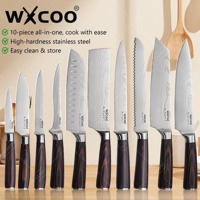 WXCOO Santoku Küchenmesser aus Edelstahl in Silber mit Holzgriff - Bild 1