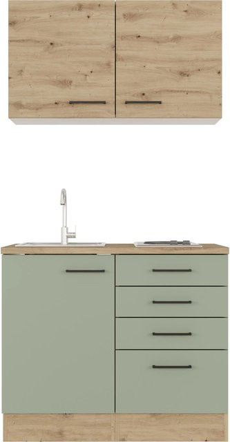 Flex-Well Miniküche Cara mit Elektrogeräten in Schilfgrün matt und Artisan Eiche, B/H/T: 100 x 200 x 60 cm - Bild 3