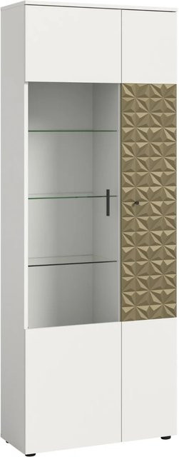 Inn.Furn Vitrine in Weiß und Gold mit Glastüren und 9 Fächern sowie Relief-Design, Breite: 70 cm, Höhe: 195 cm, Tiefe: 37 cm - Bild 1
