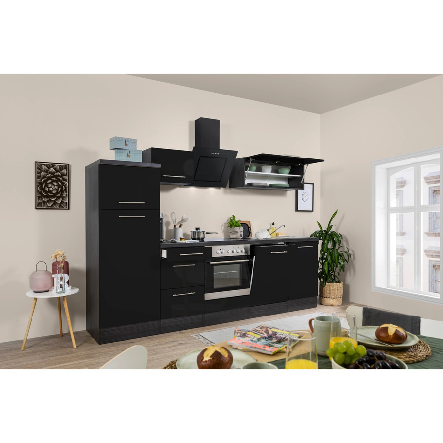 Respekta Premium Küchenzeile modern in Schwarz Hochglanz und Eiche Grau mit Soft-Close-Türen, Breite: 280 cm, Höhe: 82,0 cm, Tiefe: 54,5 cm - Bild 2