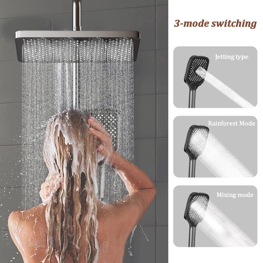 Betuyoo Badezimmer-Duschset in Chrom mit thermostatischer Regendusche, Handbrause und verstellbarer Duschsäule inklusive Verbrühschutz-Mischbatterie - Bild 4