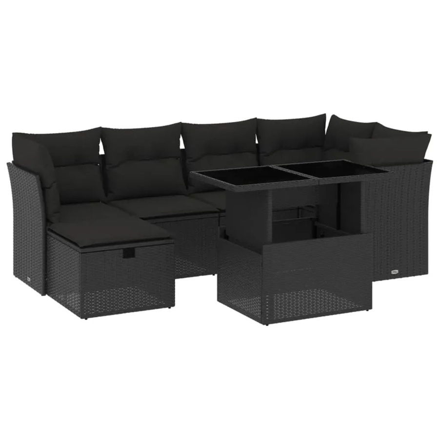 vidaXL 7-teilige Garten-Sofagarnitur aus Poly-Rattan mit Kissen in Schwarz - Bild 2