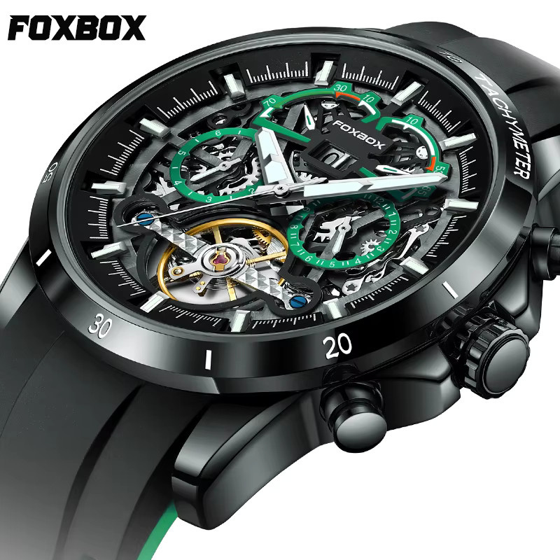 FOXBOX Armbanduhr Automatik, Schwarz, Silikon, Herren - Bild 2