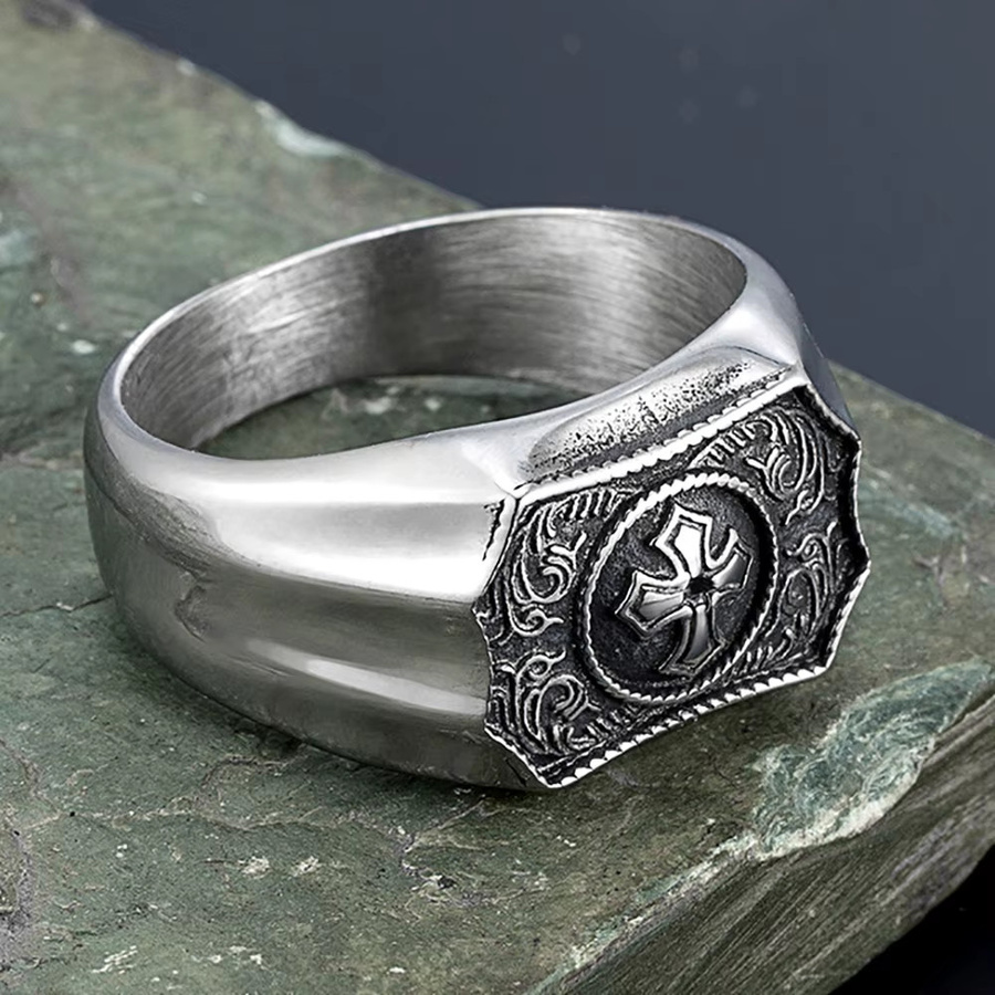 bobo cover Ring Kreuz, Edelstahl, Silber, Unisex, Vintage - Bild 2