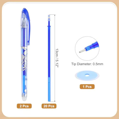 TWBEB Löschbarer Gelstift mit Nadelspitze 0,5 mm, wärmeaktivierbare blaue Tinte, nachfüllbares Schreibwerkzeug - Bild 3