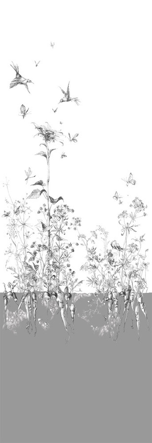 Edmond Petit Tapete Tournesol gauche in Grau mit floralem Design und botanischen Elementen aus Vlies - Bild 1
