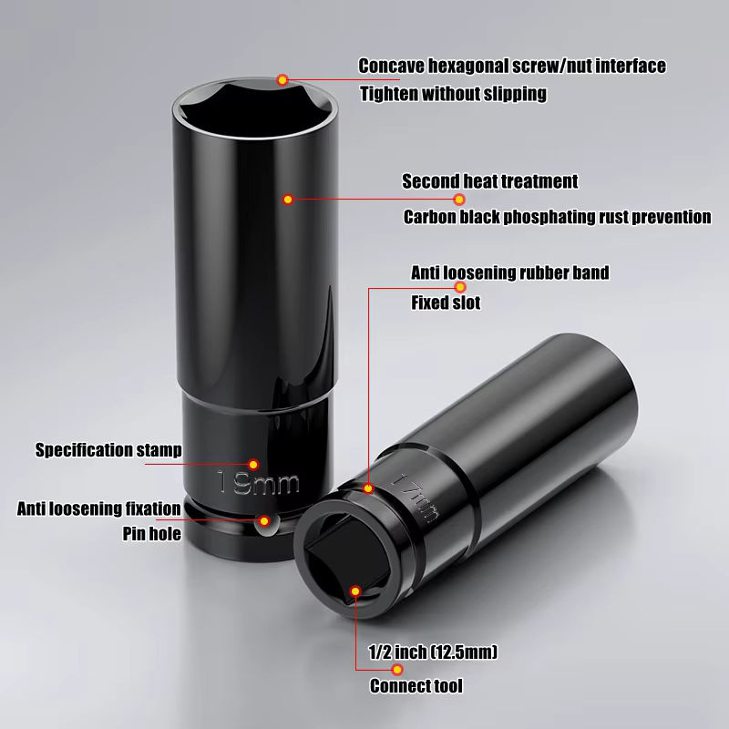 NIUXIANG 1/2 Zoll Impact-Steckschlüssel-Set mit Sechskant-Verlängerungen und Aufbewahrungskoffer, Grau, 8–32 mm - Bild 3