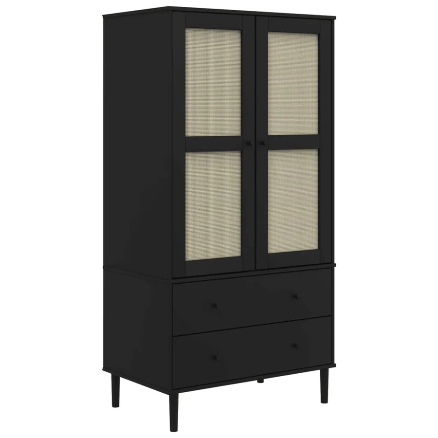 vidaXL Kleiderschrank SENJA in Rattan-Optik mit integrierten Schubladen, Schwarz, B/T/H: 90 x 55 x 175 cm - Bild 2