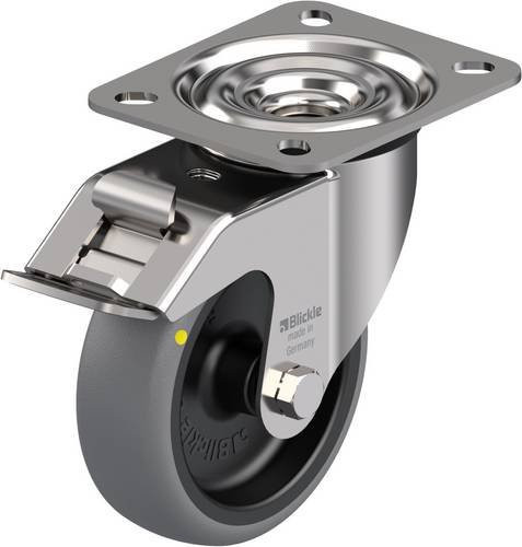 Blickle Lenkrolle LEX-TPA 102G-FI-ELS mit Feststeller, Rad-Durchmesser: 100 mm, Tragfähigkeit: 70 kg, Edelstahl und Kunststoff, Silber/Grau/Schwarz - Bild 1