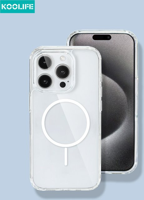 Koolife Magnetische Transparente Handytasche mit Kreis Design für iPhone 11 bis 16 Pro Max in Transparent und Weiß - Bild 1