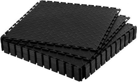 VEVOR Garage Bodenfliesen Interlocking Set, 16er Pack, Schwarz, Rutschfeste PVC Bodenmatten mit Riffelblech-Struktur für Werkstatt und Lager, B/B/H: 51,3 x 51,3 x 0,5 cm - Bild 1