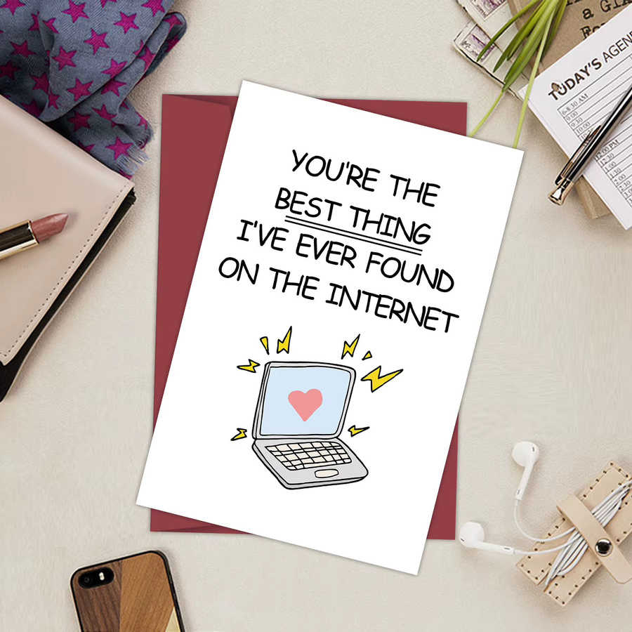 Lustige Online-Dating-Grußkarte für Jubiläum oder Geburtstag, Cyber-Love-Karte in Weiß für Sie und Ihn - Bild 3