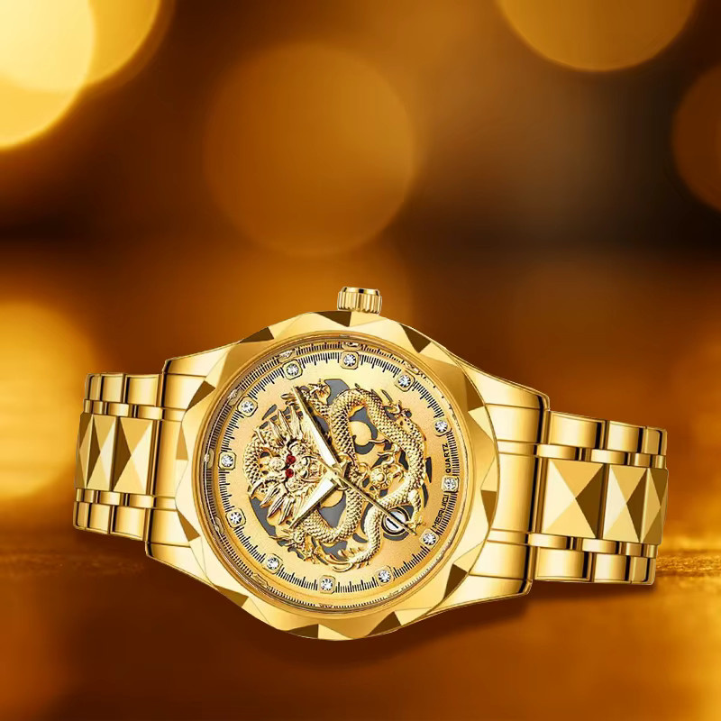MEIRUIQI Armbanduhr, Quarz, Edelstahl, Gold, Gelbes Zifferblatt, Herren - Bild 4