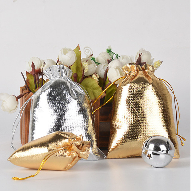 50 Stück Stofftaschen mit Kordelzug von luckyiasv in Gold und Silber, B: 10 cm, H: 15 cm, ideal als Schmuckverpackung oder Geschenktaschen für Hochzeiten - Bild 1