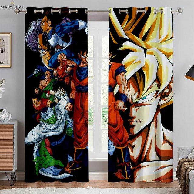 2-teiliges Yiran Furniture Japanisches Anime Dekorationsset, halbtransparente Vorhänge mit Grafikdruck, Mehrfarbig, Breite: 50 cm, Höhe: 140 cm - Bild 1