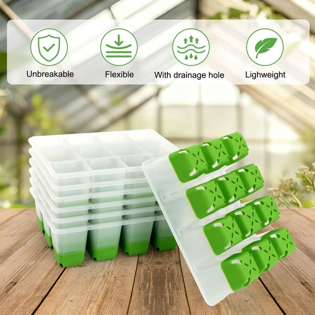 Green Seed Starter Tray Box Pflanzen-Anzuchtset aus Kunststoff in Grün mit 60 oder 120 Zellen - Bild 1
