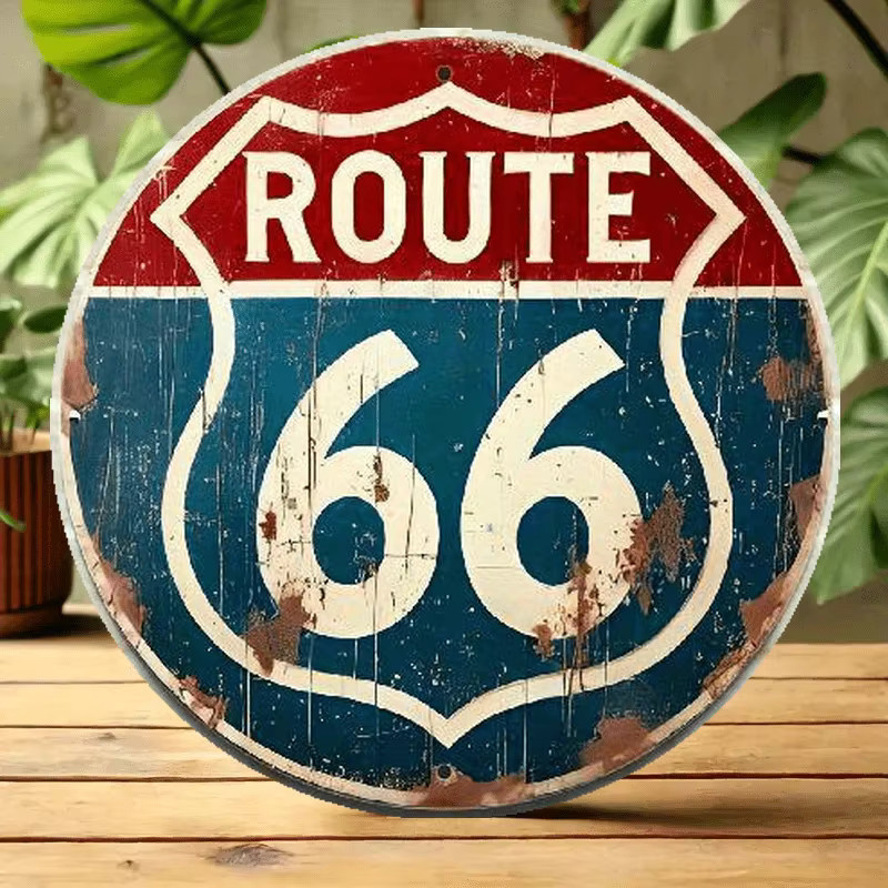 Potdemiel Retro Route 66 Metall-Wanddekoration, rundes Aluminium-Schild in Multicolour, Durchmesser: 20,32 cm - Bild 3
