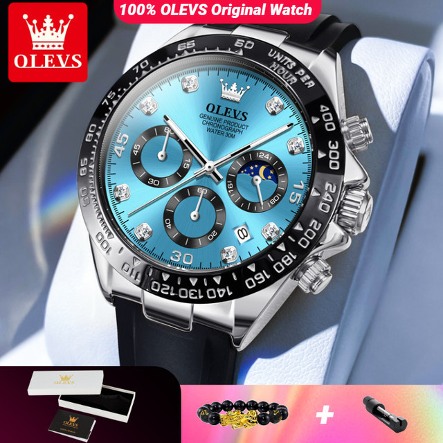 OLEVS Armbanduhr, Quarz, Mondphase, Diamant, Silikonarmband, Herren - Bild 1