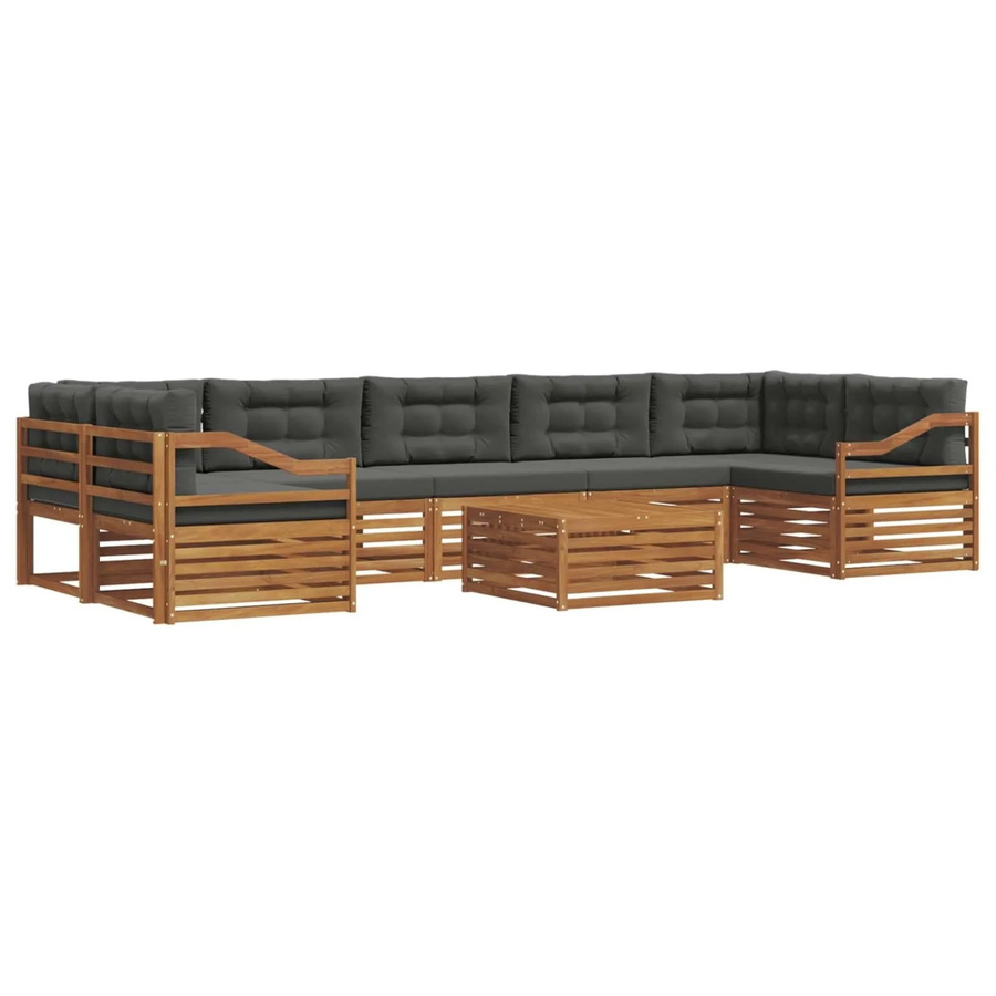 vidaXL 8-teilige Outdoor-Sofagarnitur in L-Form aus massivem Akazienholz mit Kissen in Anthrazit und Natur - Bild 2