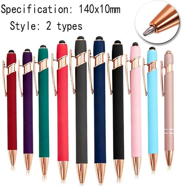2-in-1 Metall-Eingabestift mit einziehbarem Kugelschreiber und 1,0 mm schwarzer Tinte für Touchscreens, 5 bis 10 Stück - Bild 1