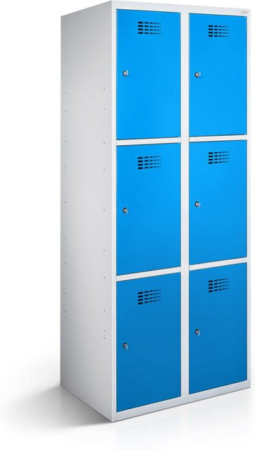 rotstahl Fächerschrank mit 6 Fächern in Blau und lichtgrauem Korpus, B/T/H: 80 x 50 x 180 cm - Bild 1