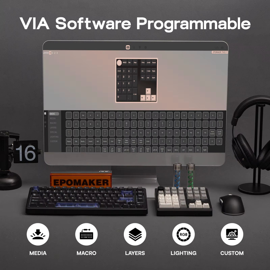 EPOMAKER TH33 Mechanisches Numpad mit 30 % Layout, QMK/VIA, Hot-Swap, Bluetooth, 2,4 G und Kabelverbindung, RGB-Hintergrundbeleuchtung, Schwarz/Grau - Bild 5