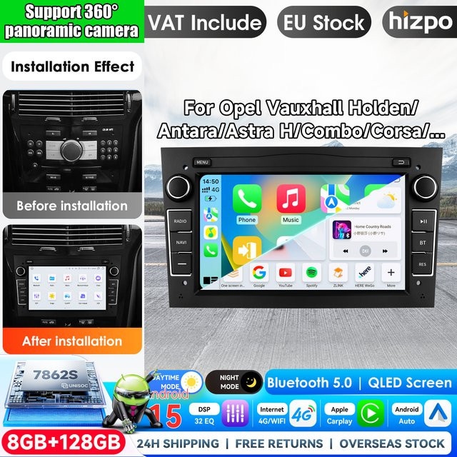Hizpo 7-Zoll Kabelloses CarPlay und Android Auto Autoradio für Opel Astra H J, Vectra, Vauxhall Antara, Zafira, Corsa C D, Vivaro und Meriva in Schwarz - Bild 1