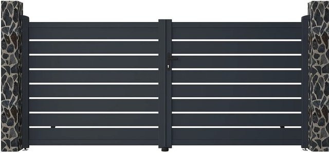 Vente-unique Flügeltor Primo Doppel-Aluminiumtor in Anthrazitgrau Breite: 355 cm - Bild 1