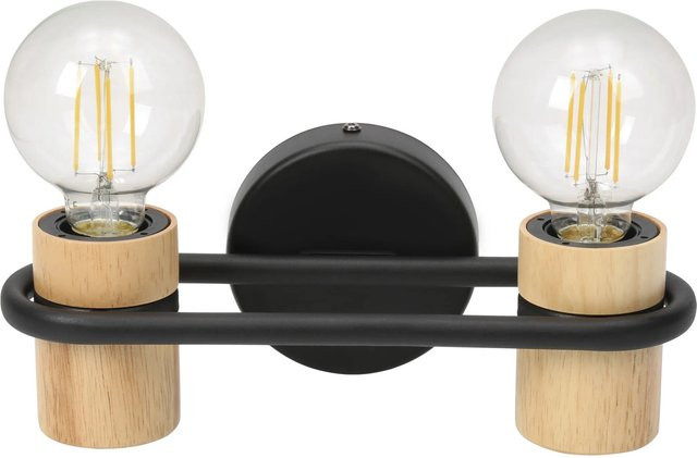 Eglo Wandleuchte Chieveley 2-flammig in Schwarz-Natur aus Metall und Kautschukholz mit E27 Fassung - Bild 1