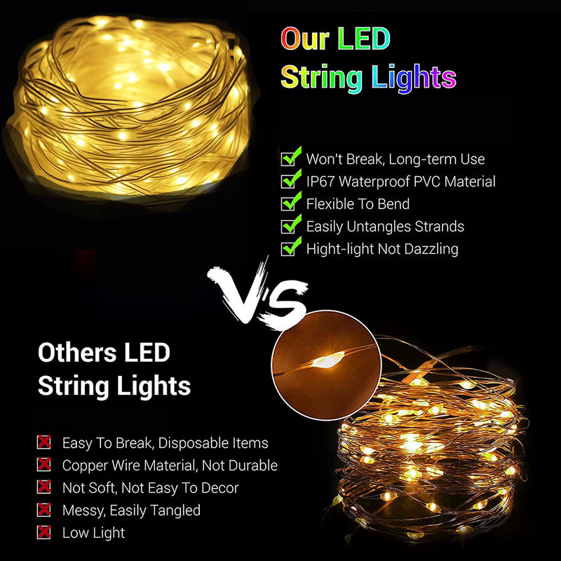 Topdii LED Lichterkette mit Lederfaden in Warmweiß für Weihnachten, Party und Outdoor-Dekoration mit USB- und Batteriebetrieb - Bild 2
