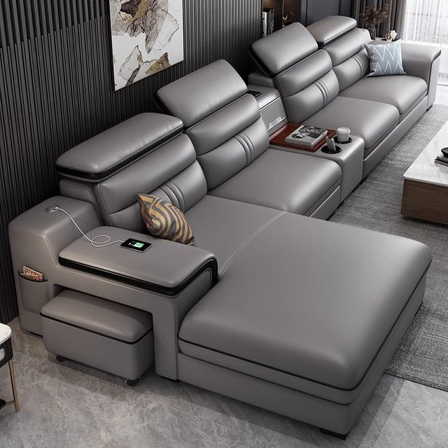 UOSU Modernes L-Shape Sofa aus Kunstleder in Grau für dein Wohnzimmer - Bild 1