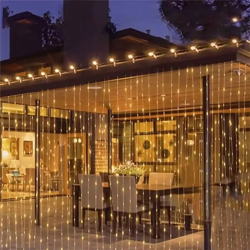 OKAL RED EAST Solar-Vorhang-Lichterkette mit 300 warmweißen LEDs für Garten, Balkon und Terrasse, B/H: 3 x 3 m - Bild 5