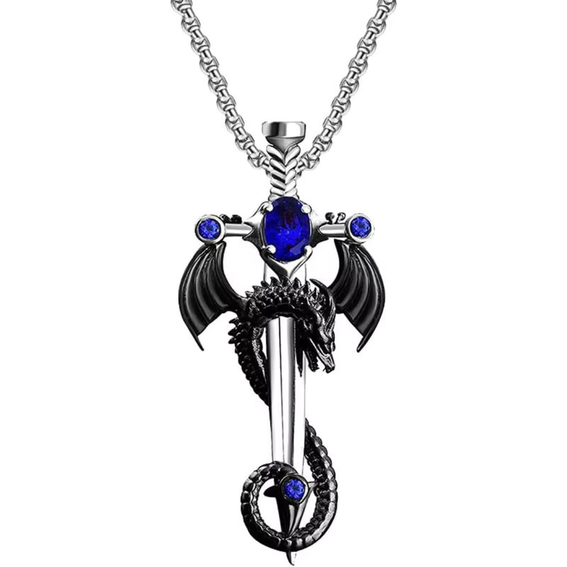 duobeiduo Halskette Drachenschwert-Kreuz-Anhänger, Edelstahl, Zirkonia, Unisex - Bild 2