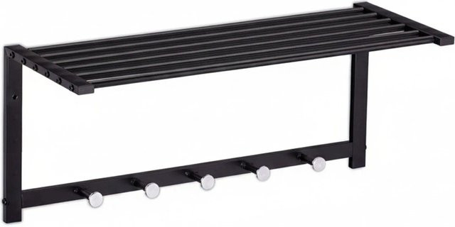 Relaxdays Wandgarderobe aus Stahl mit Ablage und 5 Haken in Schwarz und Silber, B/T/H: 65 x 28 x 25 cm - Bild 1