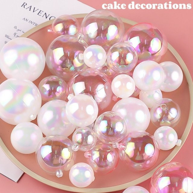 10 Stück ZQCXLD Kuchendekorationskugeln aus Papier und Kunststoff, rund, halbtransparent, rosa, weiß und transparent, ideal für Hochzeit, Geburtstag und Party-Dekoration - Bild 1