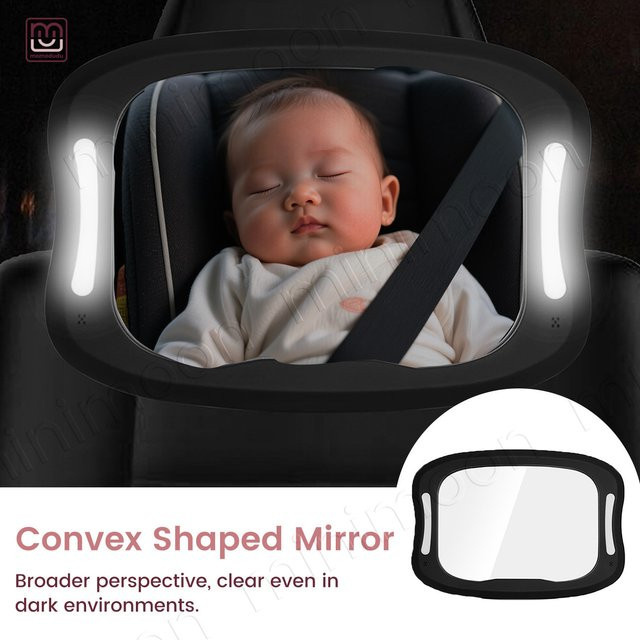 momo&dudu LED-Babyautospiegel in Schwarz mit Fernbedienung und 360 Grad Rotation sowie Nachtsichtfunktion - Bild 1