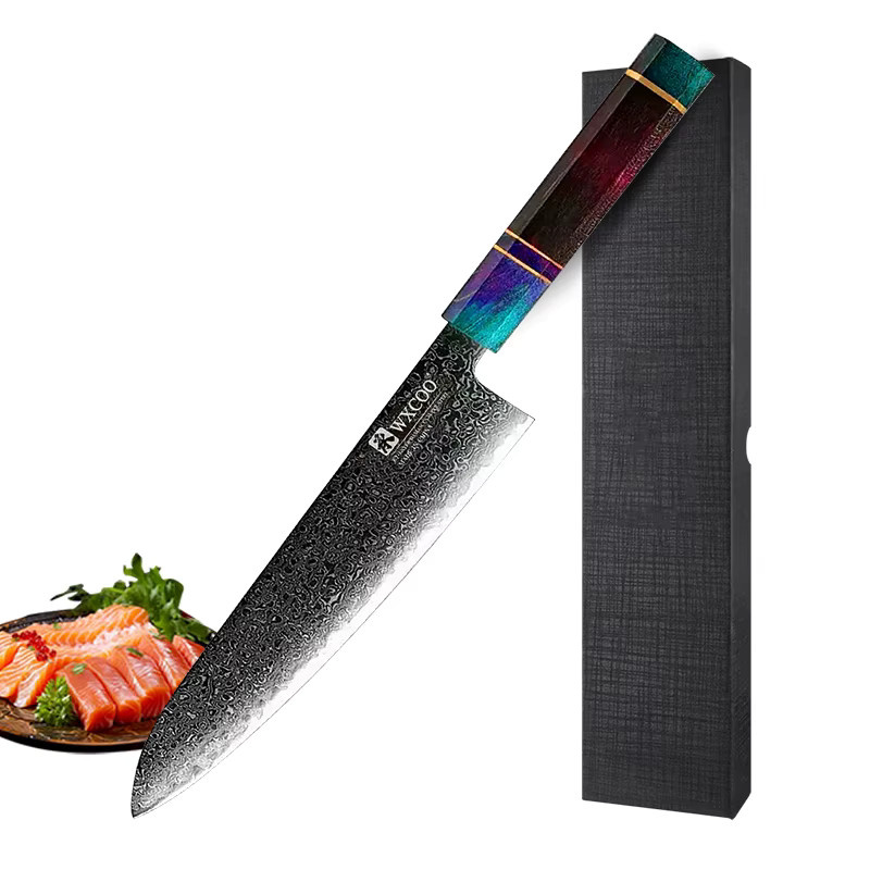 WXCOO Damaszener Stahl Kochmesser aus Japan mit achteckigem Holzgriff, 8 Zoll, Mehrfarbig - Bild 5