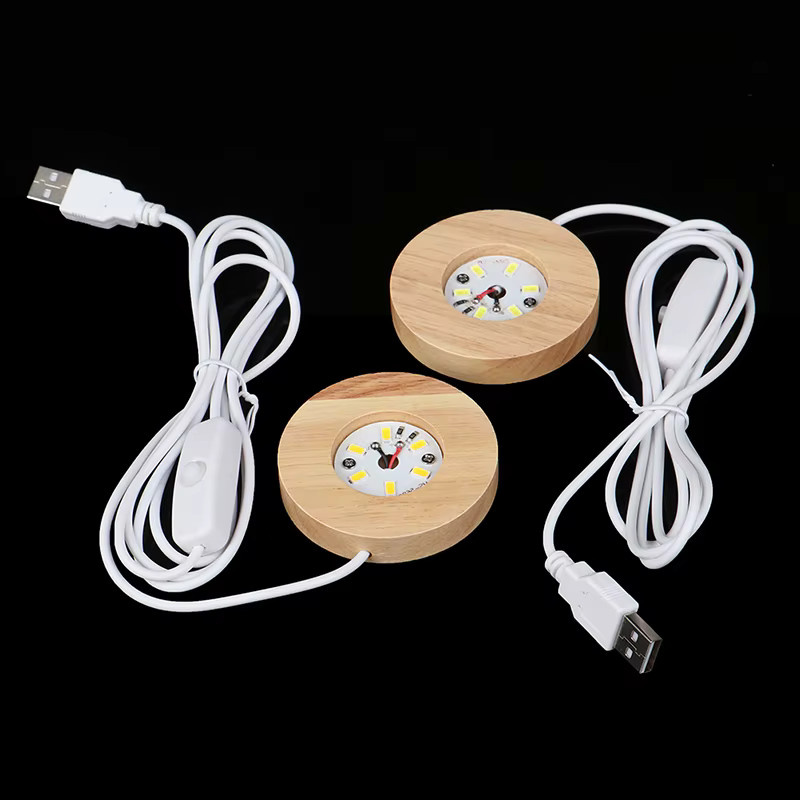 LINYILIGHT LED Nachtlampe mit Holzbasis und USB-Stecker, Bunte Kristallglas-Lichtbasis für Epoxidharz-Kunstwerke, Braun/Mehrfarbig, Durchmesser: 6 cm - Bild 3