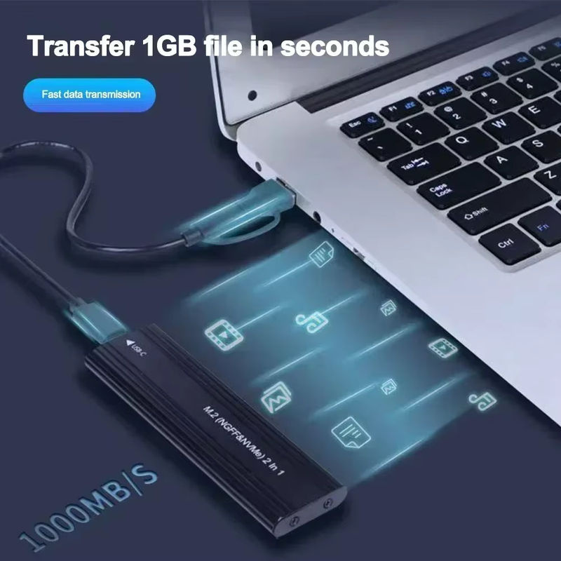 Kebidu NVME M.2 SSD externes Gehäuse aus Aluminium mit USB-C 10 Gbit/s für M/M+B Key, Farbe: Schwarz - Bild 2
