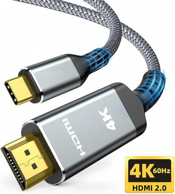 USB-C auf HDMI DisplayPort Konverterkabel in Schwarz für MacBook Air, iPad und Laptop, 4K 60Hz Unterstützung - Bild 1